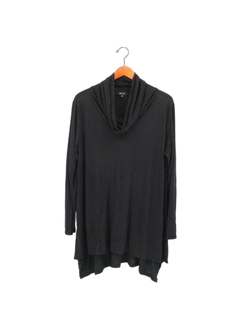 Comfy USA Black Crinkle Cowl Neck Lightweight Long Sleeve Hi/Low Tunic Top L